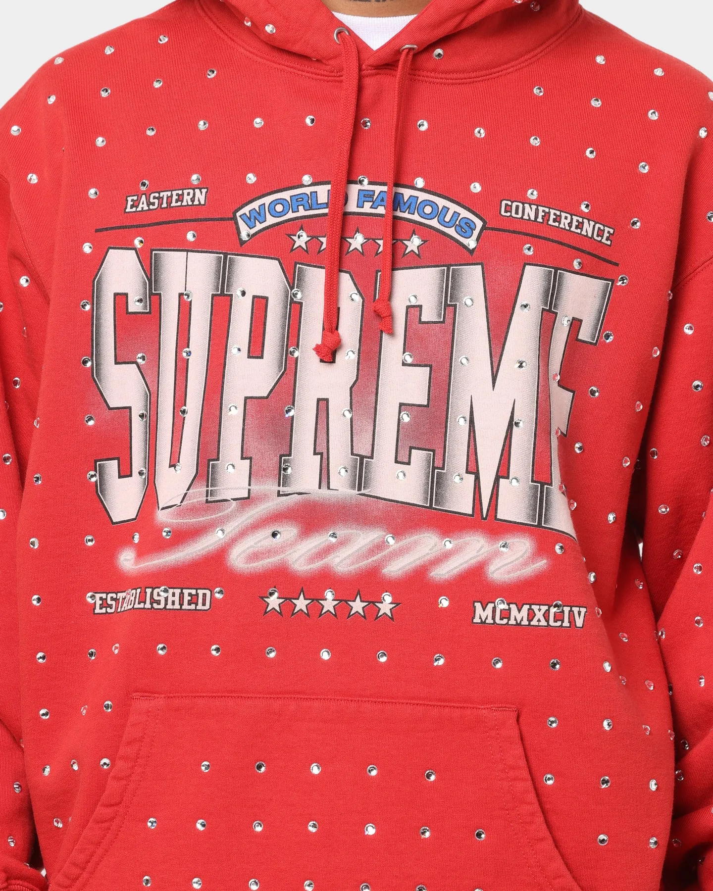 Supreme Rhinestone Hoodie Sweatshirt Burnt Red