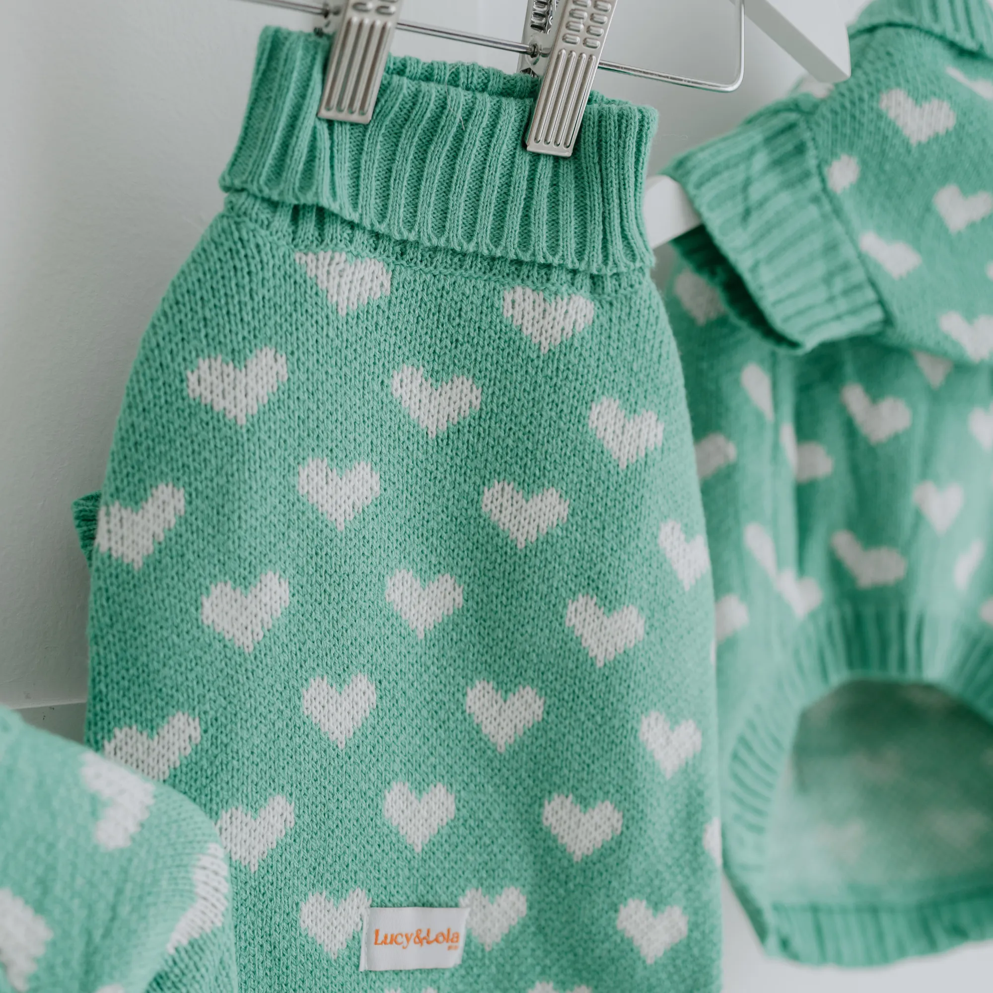 Teal Heart Knitted Dog Jumper or Cat Jumper