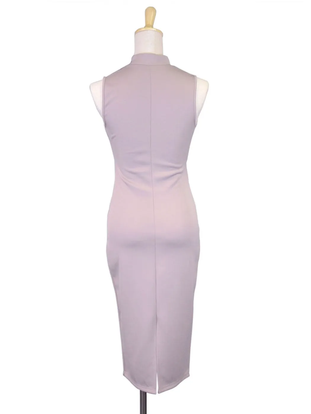 Tic Toc High Neckline Mock Turtleneck Scuba Style Body Conscious Fitted Dress