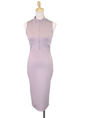Tic Toc High Neckline Mock Turtleneck Scuba Style Body Conscious Fitted Dress