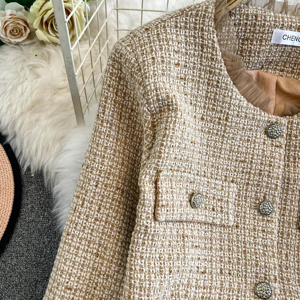 Tweed Cardigan&Mesh Slip Dress 2Pcs