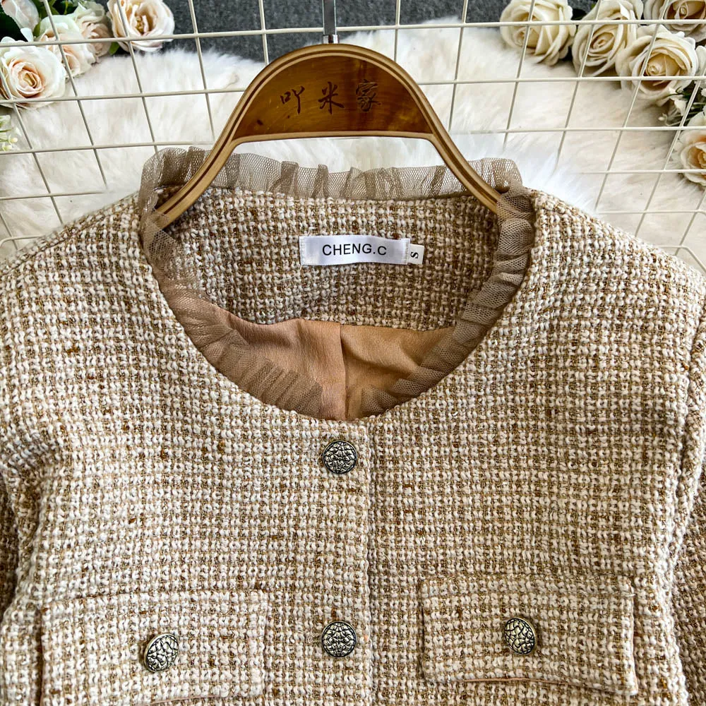 Tweed Cardigan&Mesh Slip Dress 2Pcs