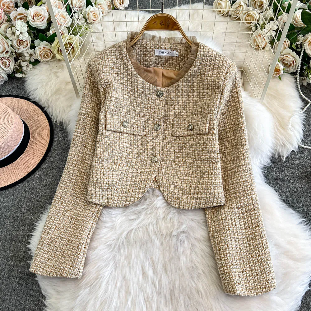 Tweed Cardigan&Mesh Slip Dress 2Pcs