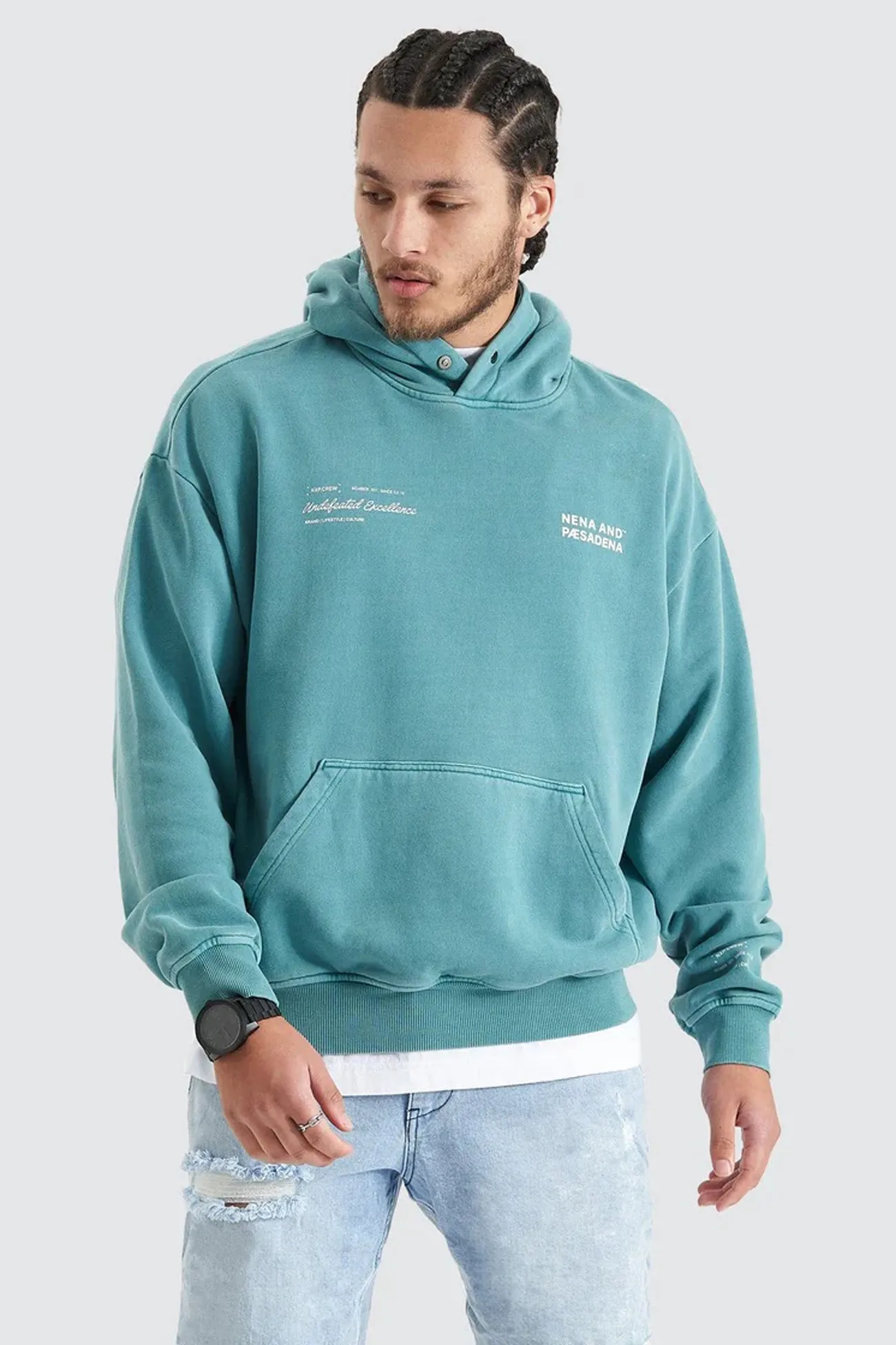 Umpire Heavy Box Fit Hooded Sweater Pigment Teal