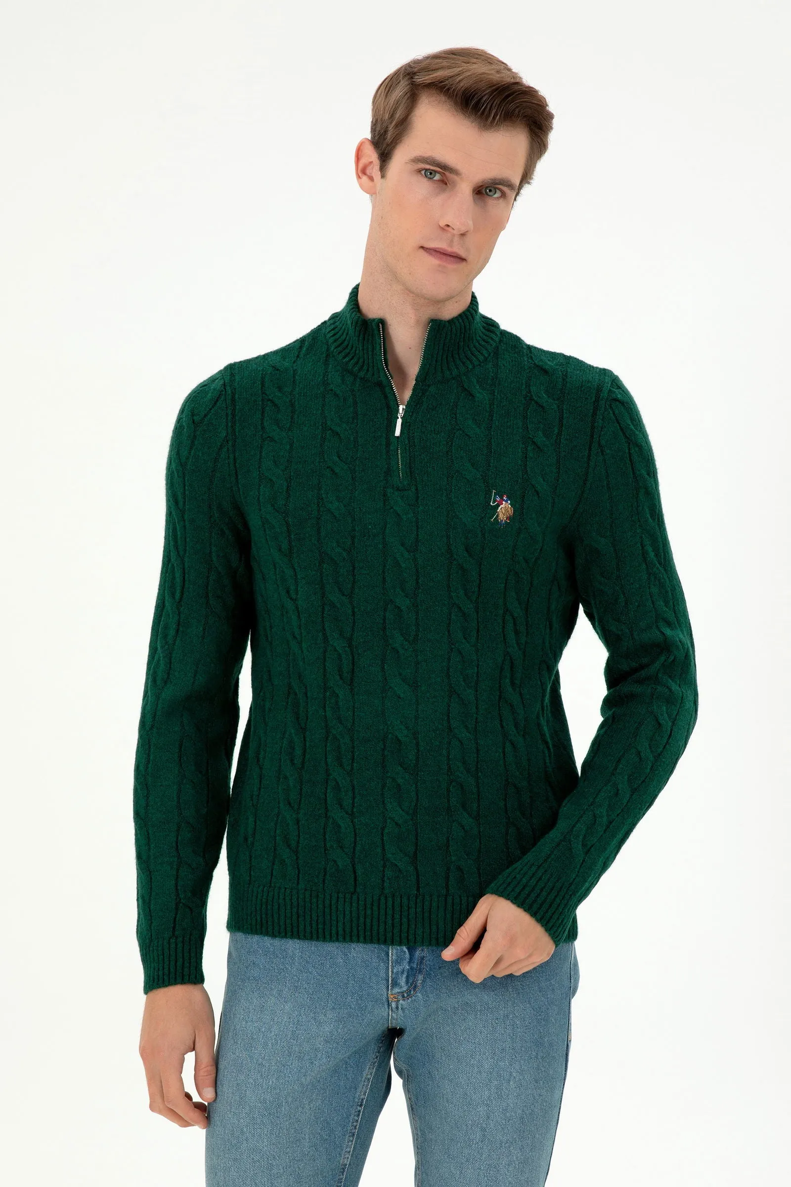 USPA Men Jumper Half Zipper Dark Green VR079 USPJR378 US POLO ASSN.