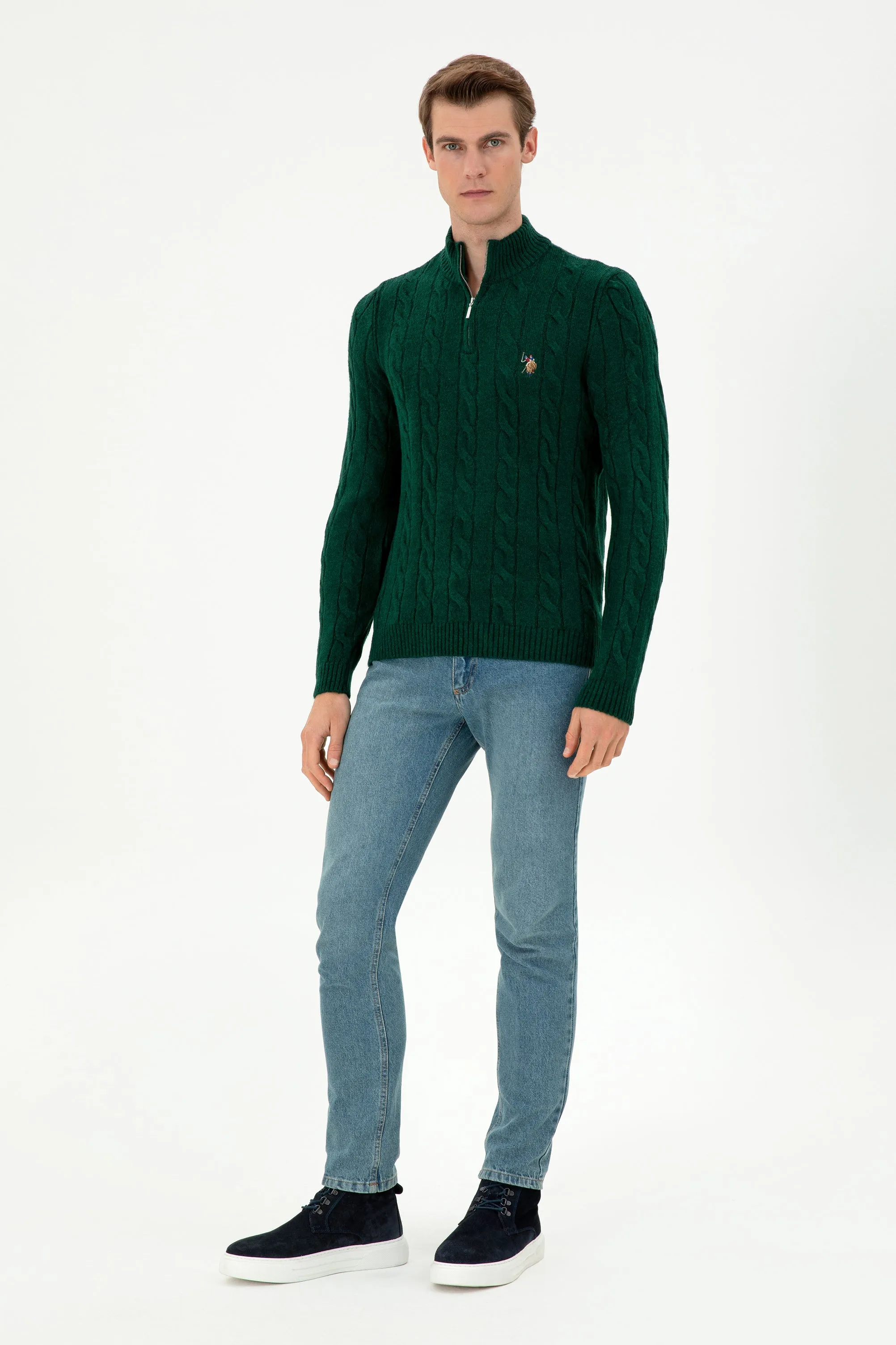 USPA Men Jumper Half Zipper Dark Green VR079 USPJR378 US POLO ASSN.