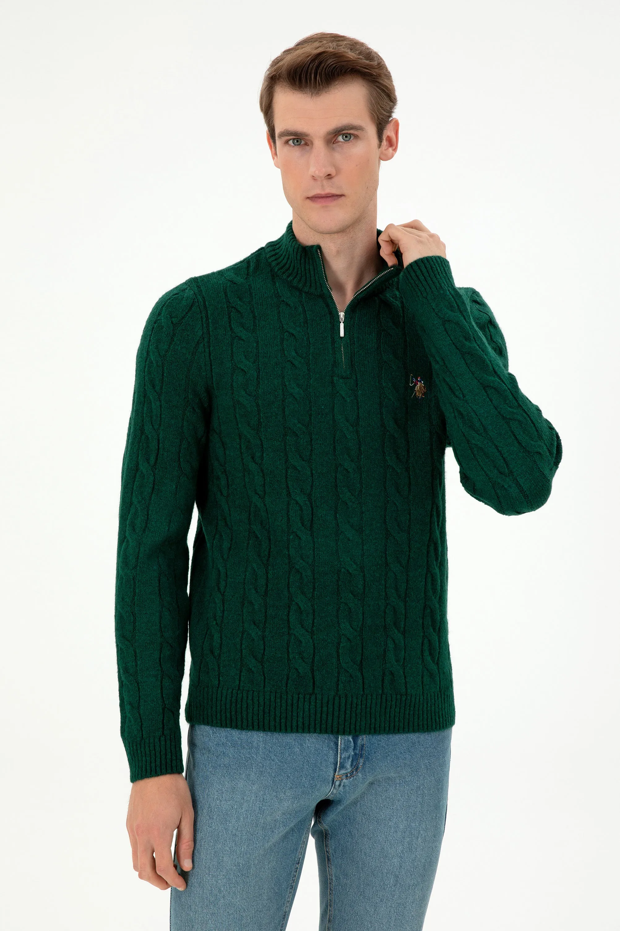 USPA Men Jumper Half Zipper Dark Green VR079 USPJR378 US POLO ASSN.