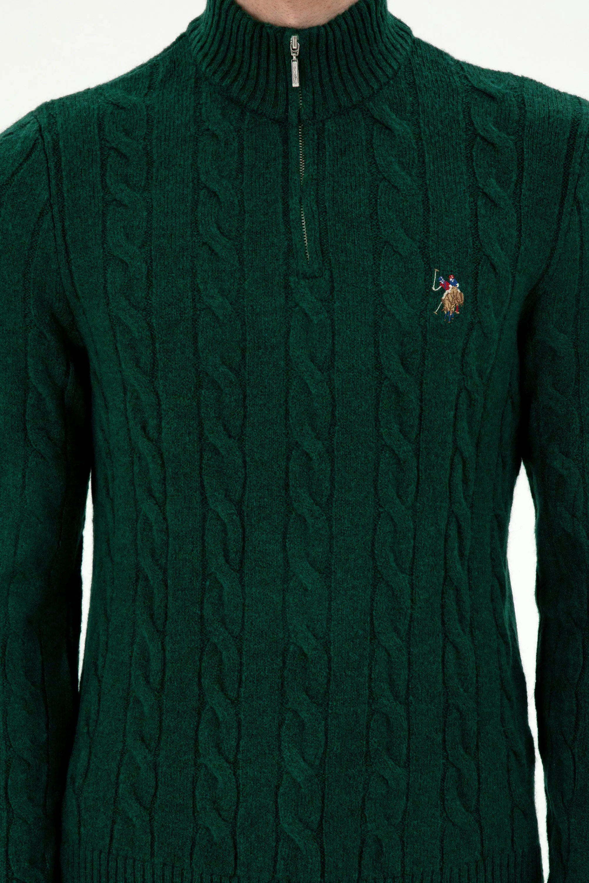 USPA Men Jumper Half Zipper Dark Green VR079 USPJR378 US POLO ASSN.