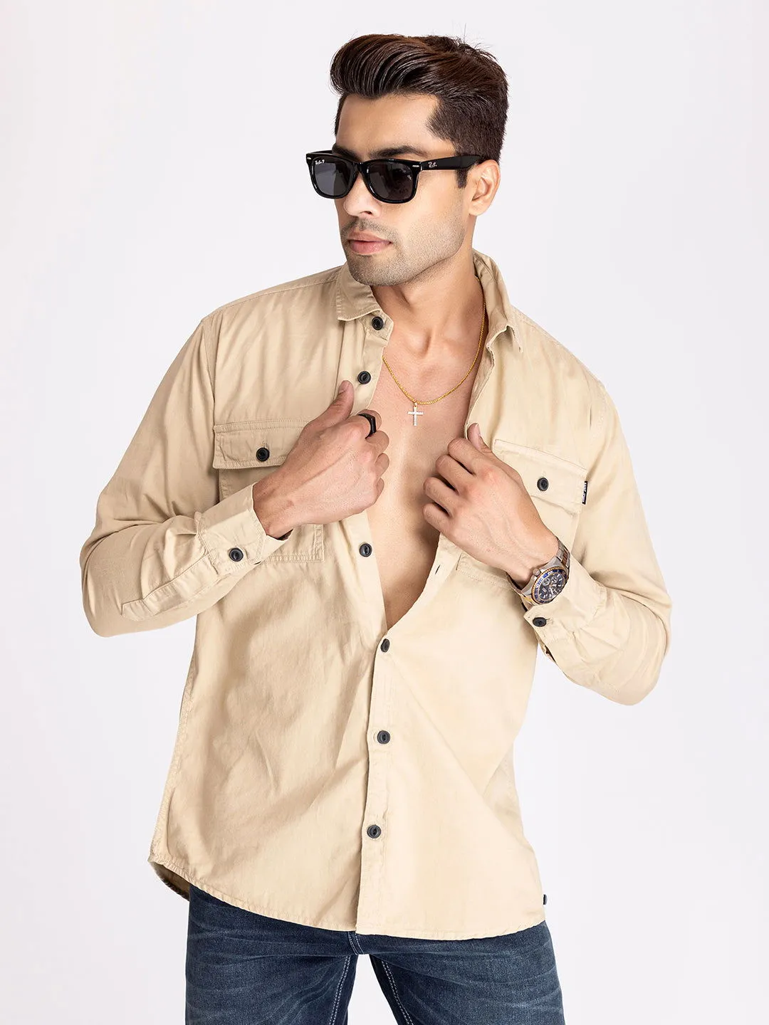 Utility Denim shirt-Cream