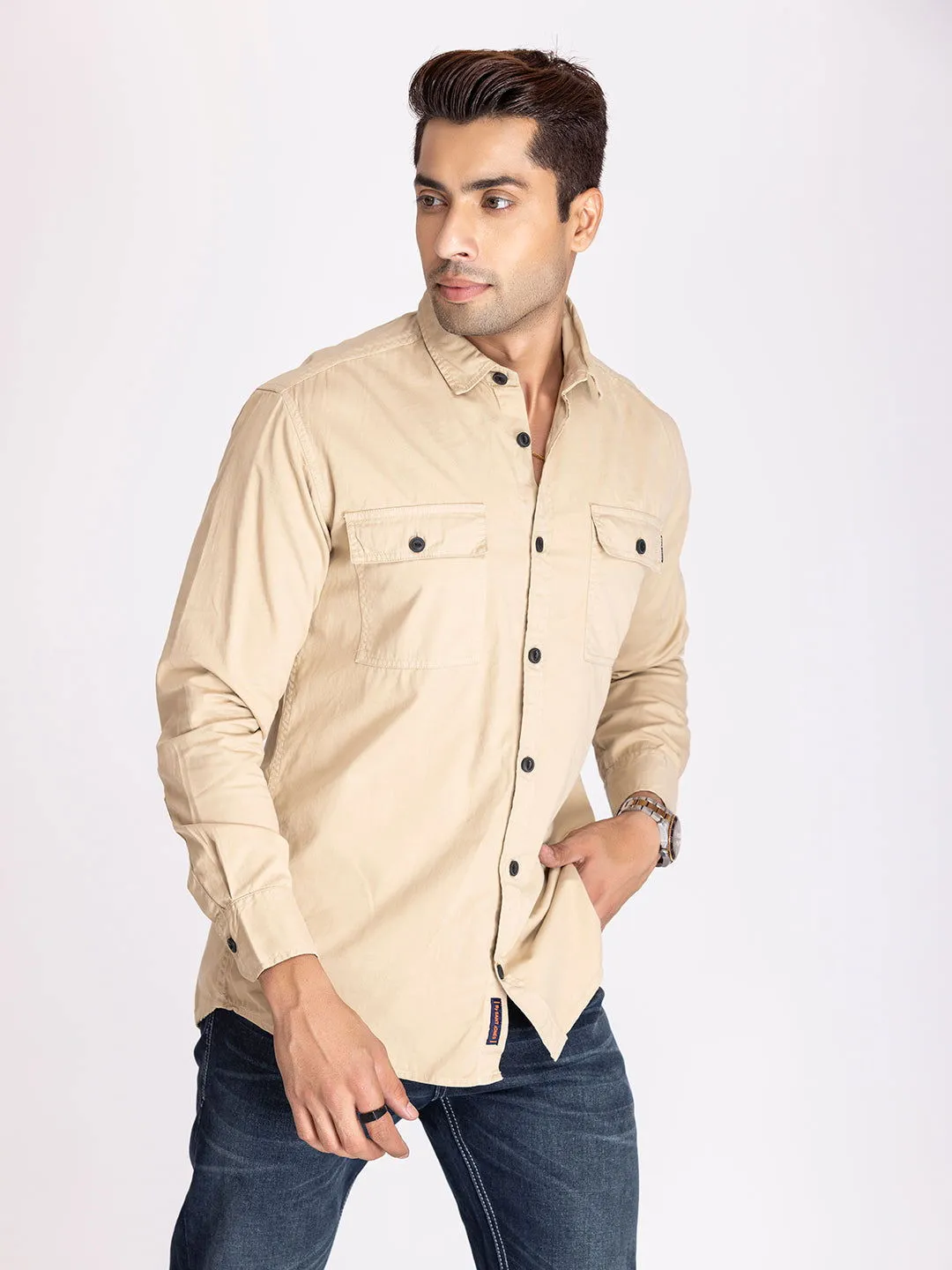 Utility Denim shirt-Cream