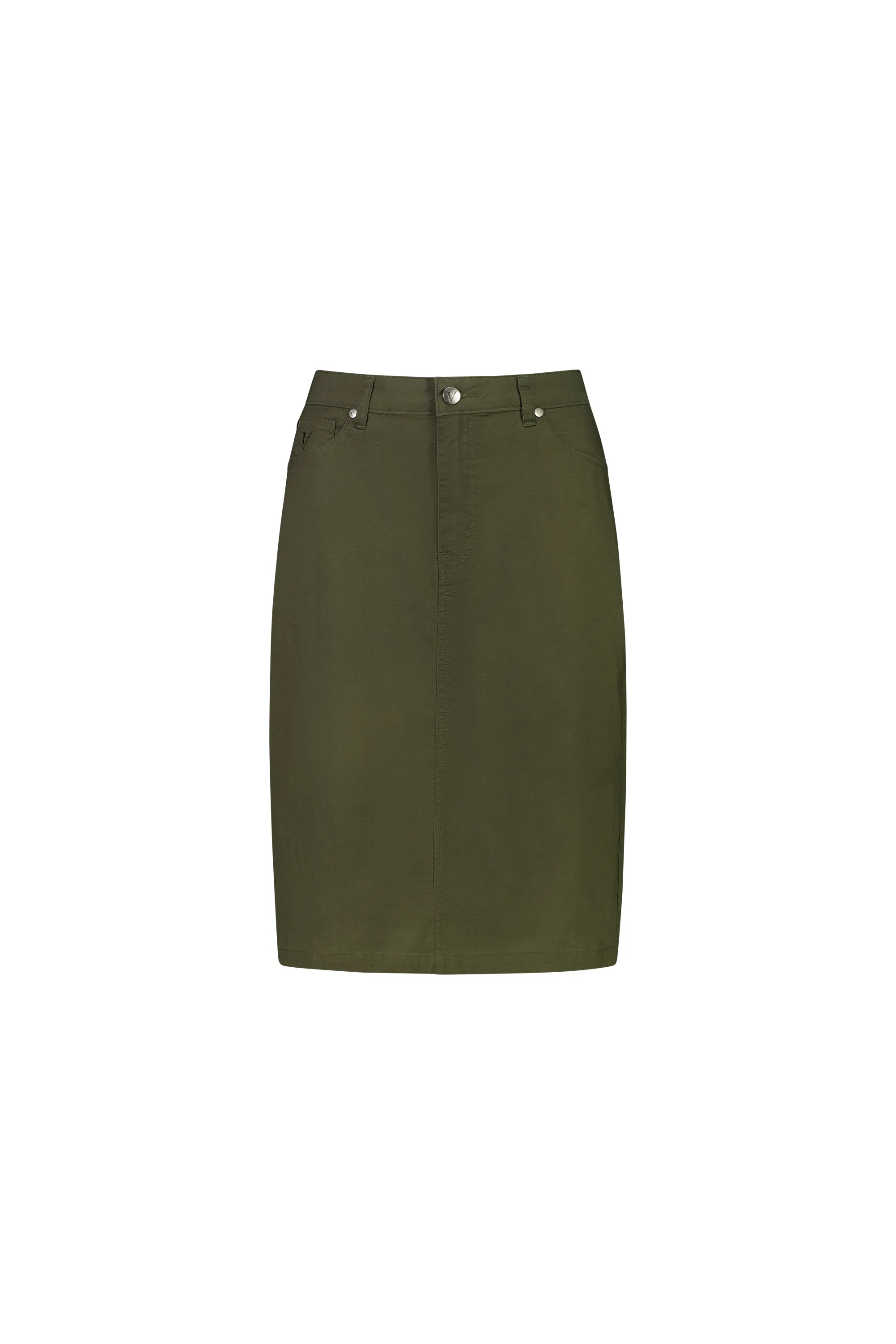 Vassalli Poplin Skirt with Back Vent - Khaki