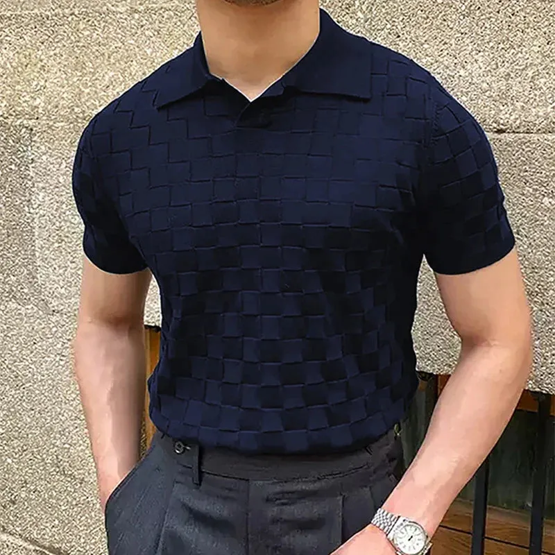 Vintage classy knitted checked polo shirt
