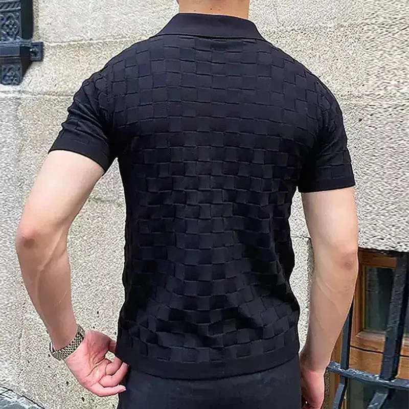Vintage classy knitted checked polo shirt