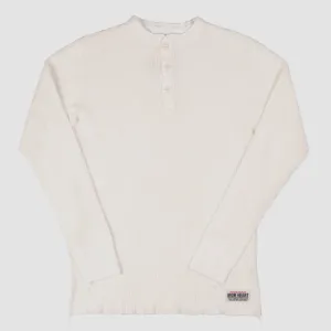 Waffle Knit Long Sleeved Thermal Henley - White