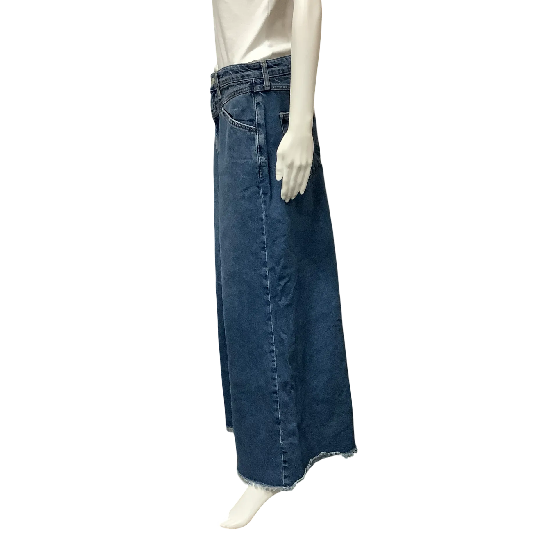 We The Free Skirt Denim Blue Maxi Frayed Hem Size: 6
