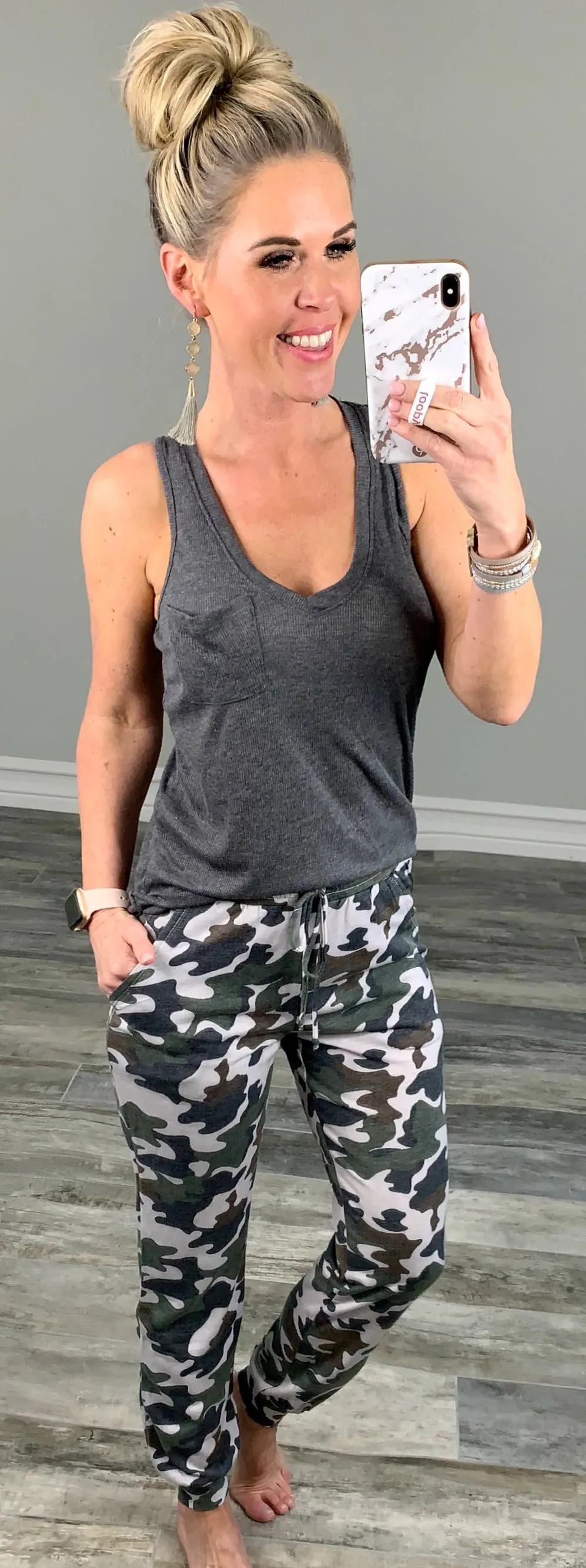 Weekend Vibes Ribbed Pocket Tank - Grey