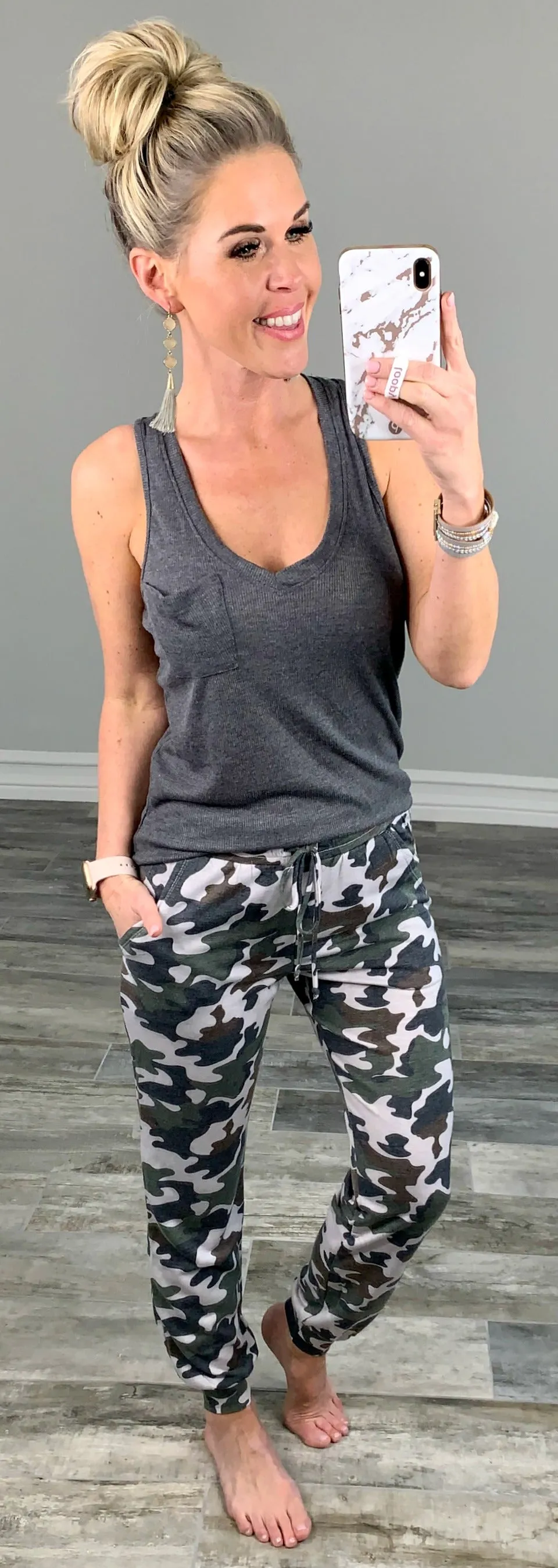 Weekend Vibes Ribbed Pocket Tank - Grey