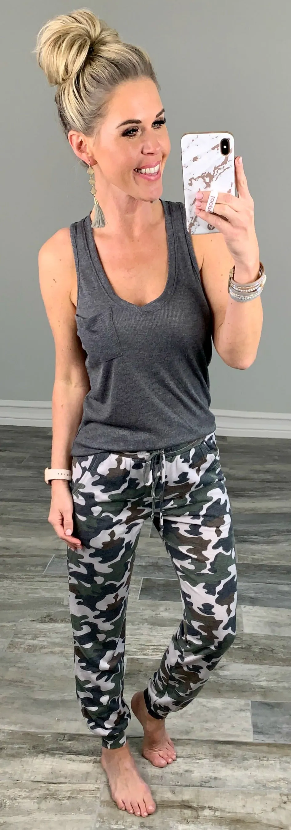 Weekend Vibes Ribbed Pocket Tank - Grey