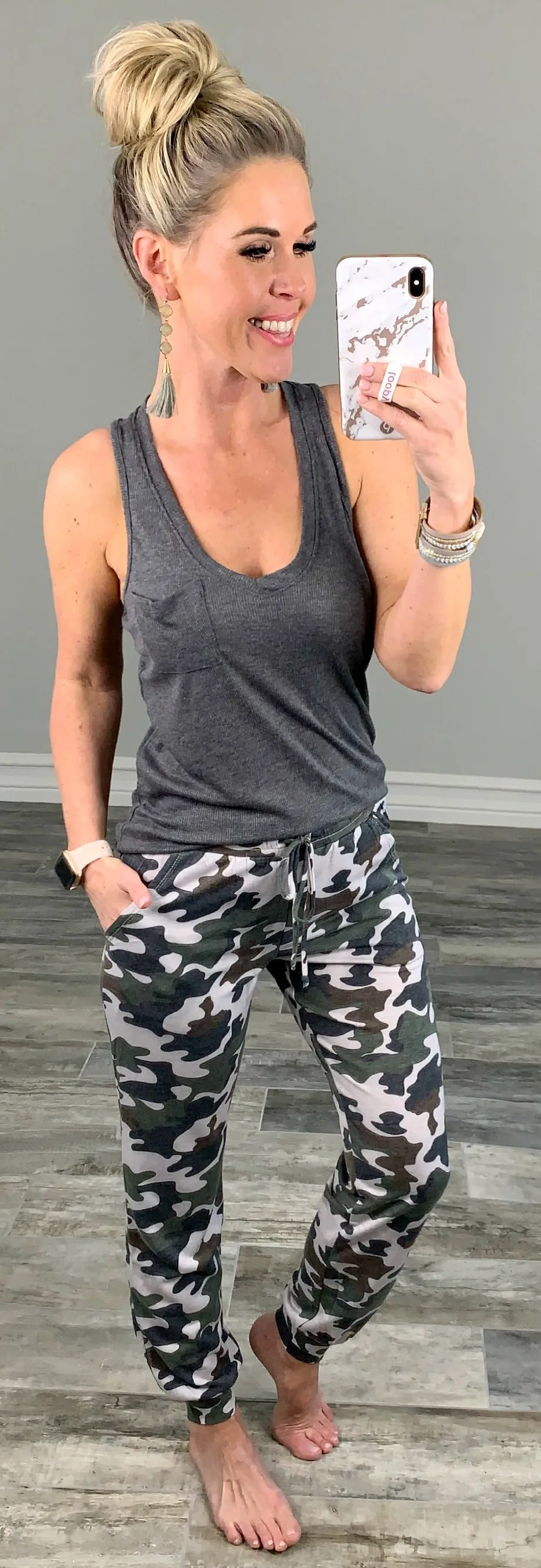 Weekend Vibes Ribbed Pocket Tank - Grey
