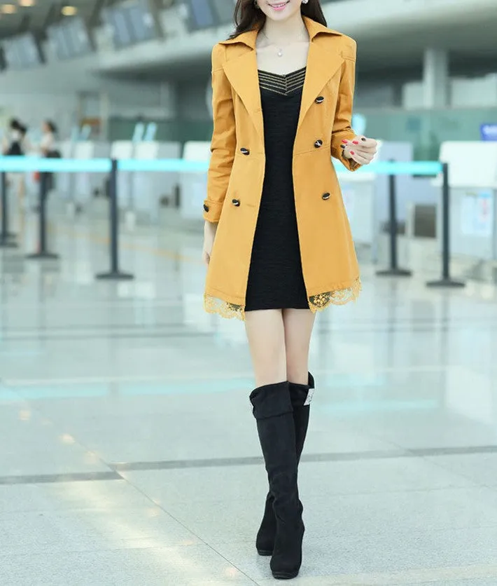 Women's Belt Double-Breasted Medium Long Thin Coat