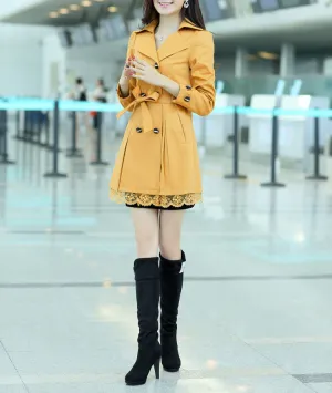 Women's Belt Double-Breasted Medium Long Thin Coat