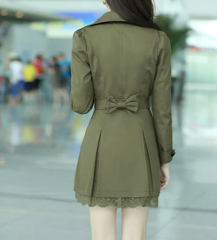 Women's Belt Double-Breasted Medium Long Thin Coat