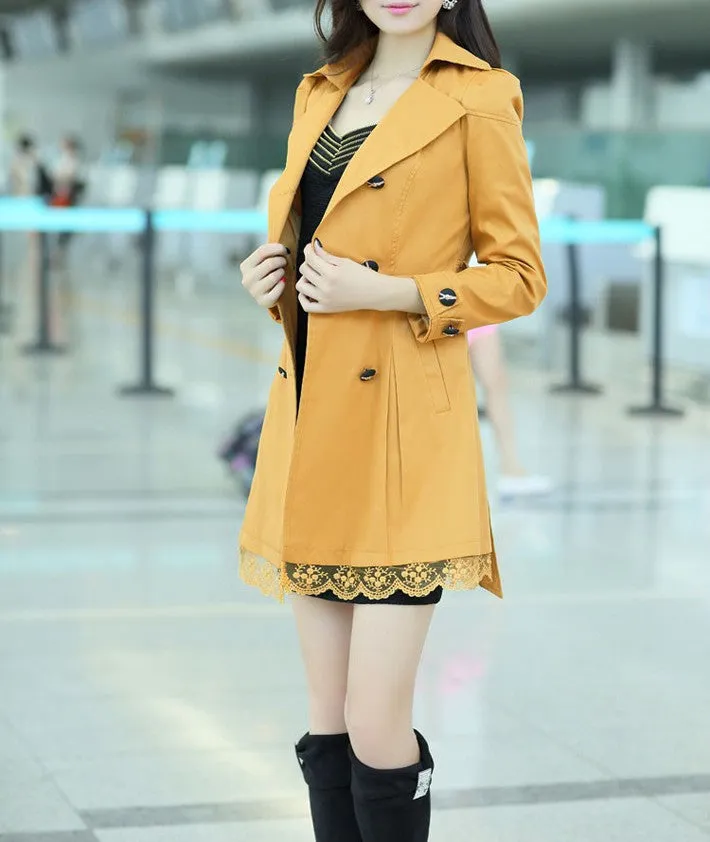 Women's Belt Double-Breasted Medium Long Thin Coat