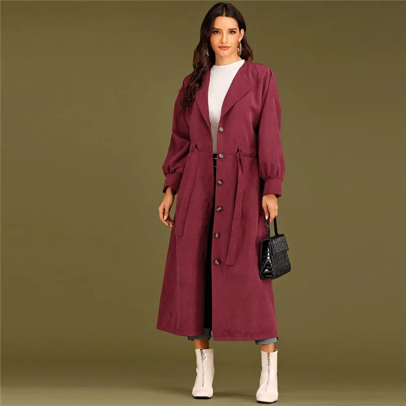 Women's Spring Casual Polyester Long-Sleeve Trench Coat With Buttons
