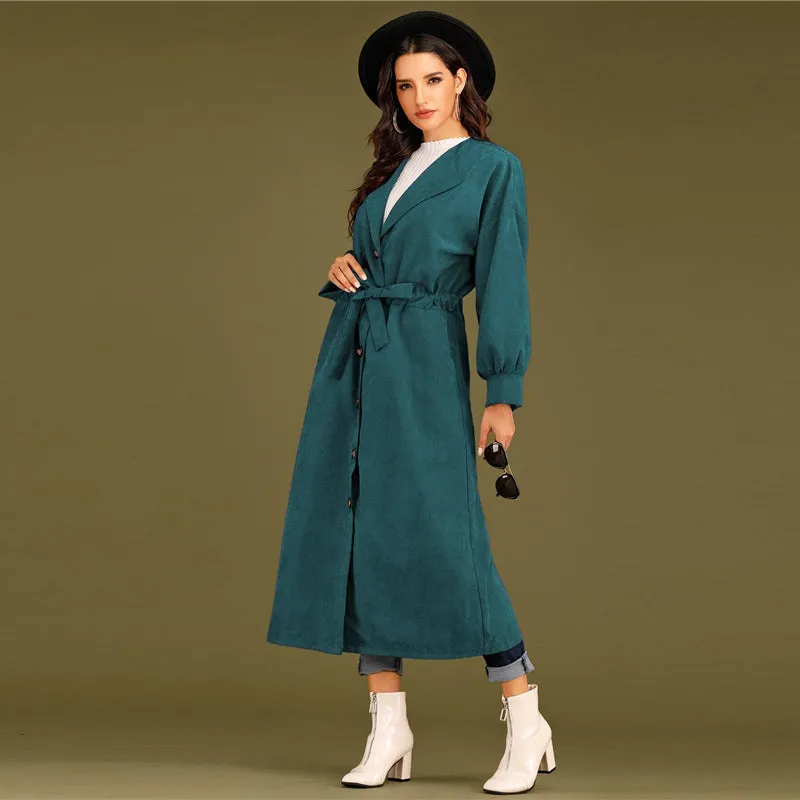 Women's Spring Casual Polyester Long-Sleeve Trench Coat With Buttons