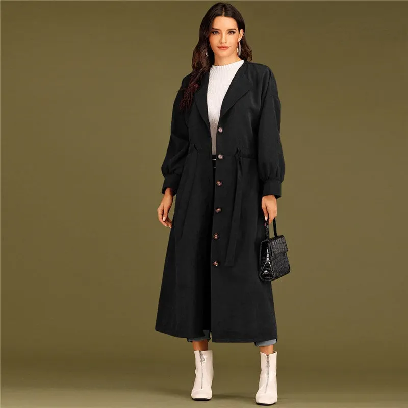 Women's Spring Casual Polyester Long-Sleeve Trench Coat With Buttons