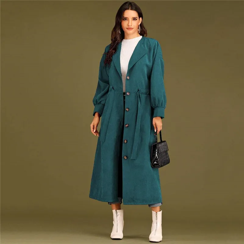 Women's Spring Casual Polyester Long-Sleeve Trench Coat With Buttons
