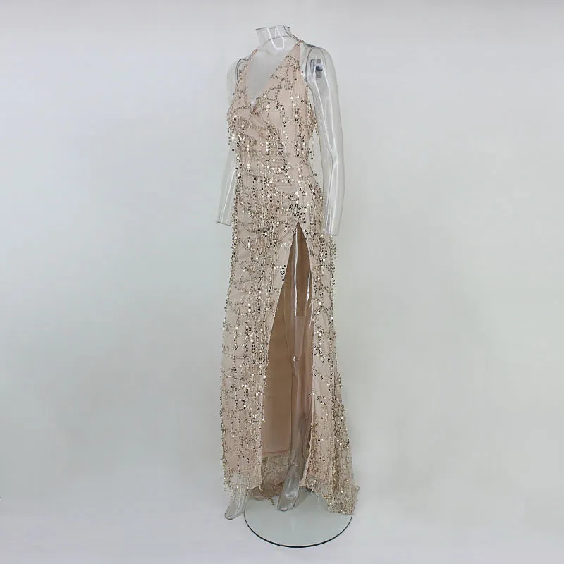 Women's Summer Sequin V-Neck Long Dress With Tassels