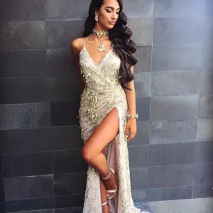 Women's Summer Sequin V-Neck Long Dress With Tassels
