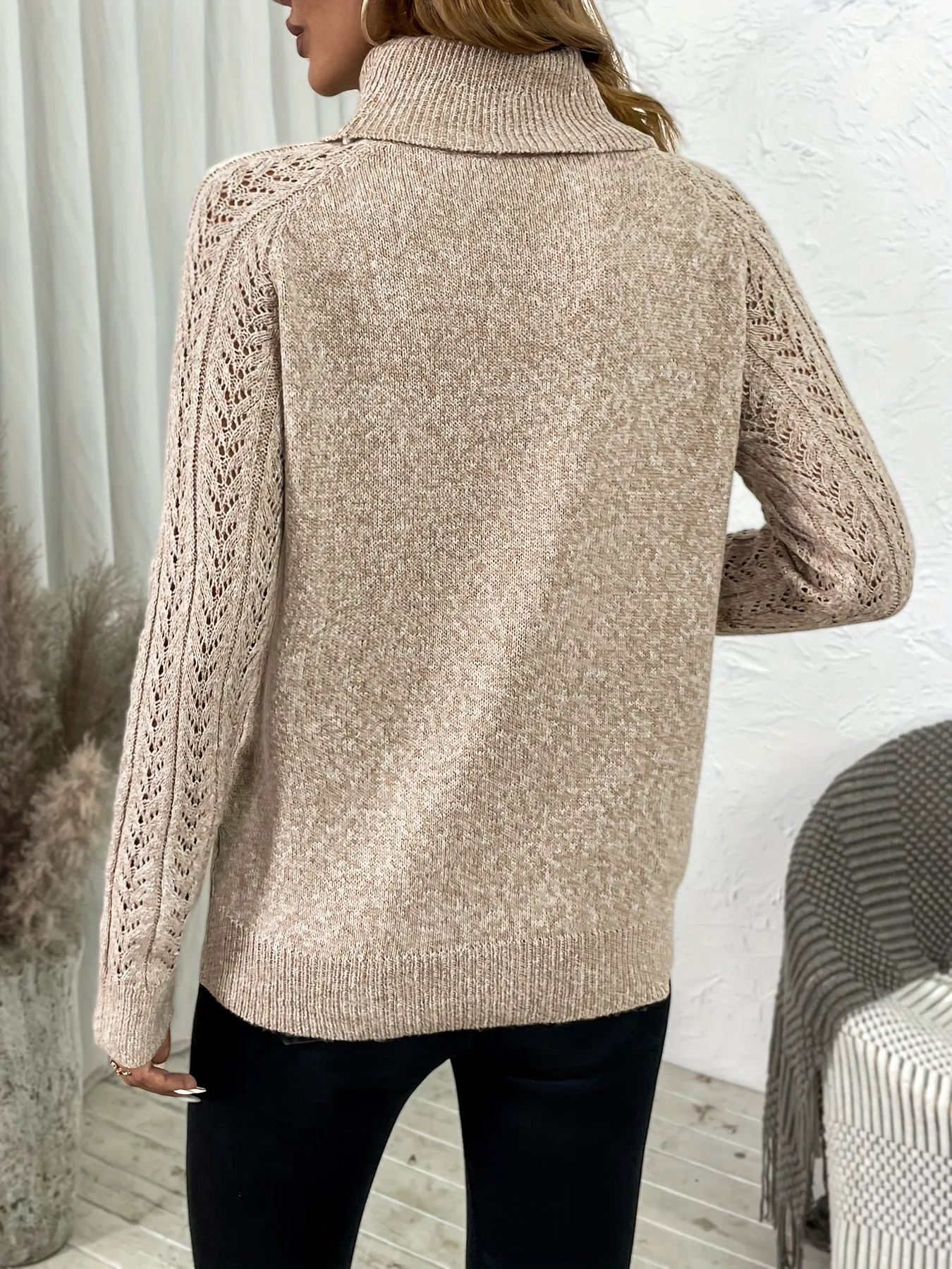 Women's Warm Brown Cable Knit Turtleneck Jumper | Ideal for Autumn/Winter
