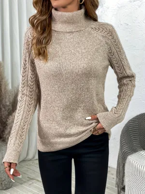 Women's Warm Brown Cable Knit Turtleneck Jumper | Ideal for Autumn/Winter