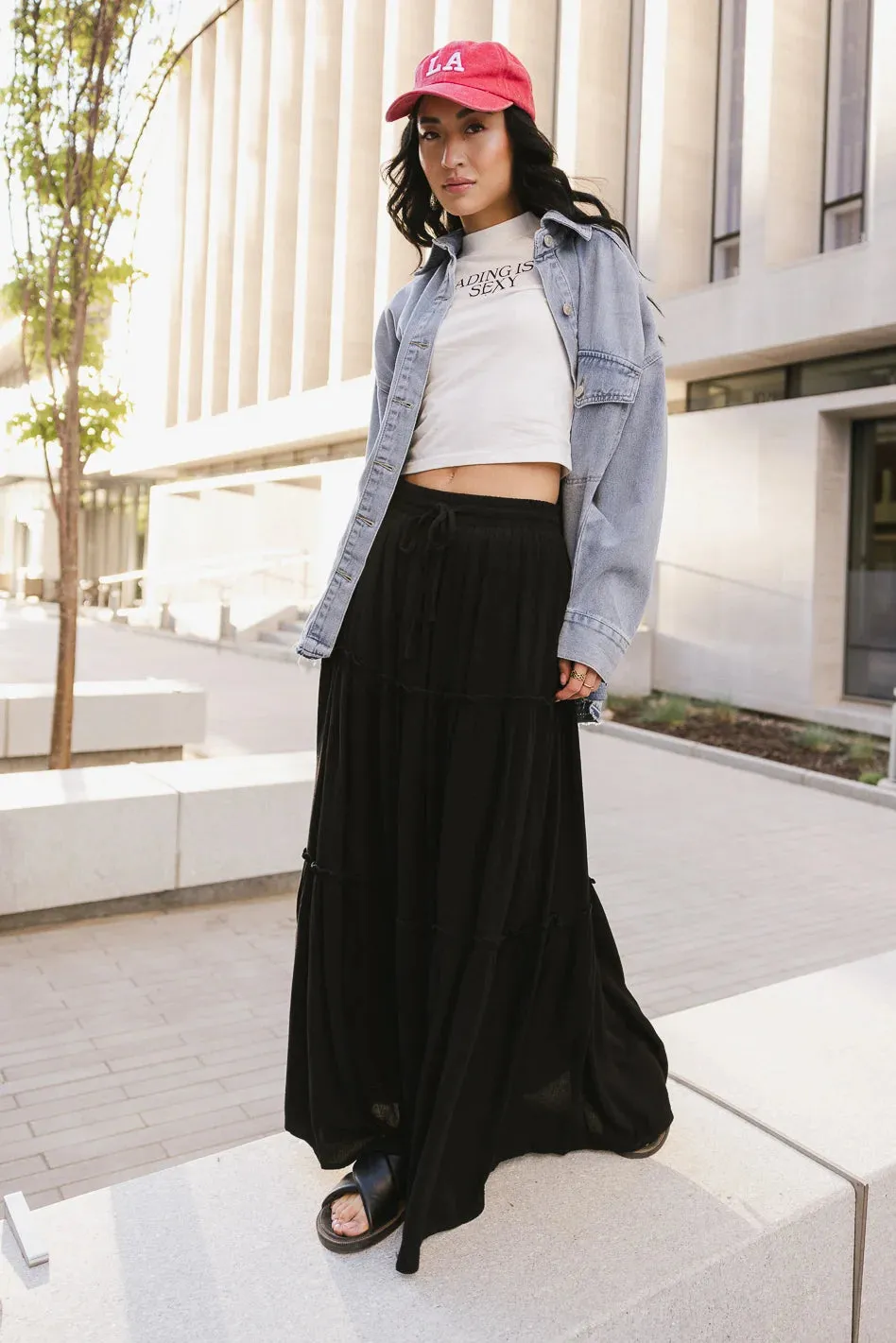 Zinnia Tiered Skirt in Black