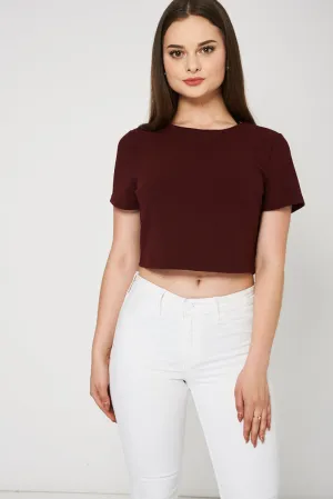 Zipper Closure Burgundy Crop Top